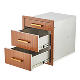 Garvee Outdoor Kitchen Drawers 17" W x 20" H x 20" D, Flush Mount Triple BBQ Drawers with Stainless Steel Handle, Brown - Brown