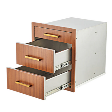 Garvee Outdoor Kitchen Drawers 17" W x 20" H x 20" D, Flush Mount Triple BBQ Drawers with Stainless Steel Handle, Brown