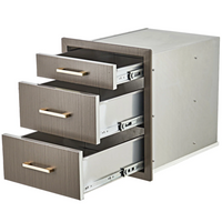 Garvee Outdoor Kitchen Drawers 17" W x 20" H x 20" D, Flush Mount Triple BBQ Drawers with Stainless Steel Handle, Grey, Patio Grill Station Storage