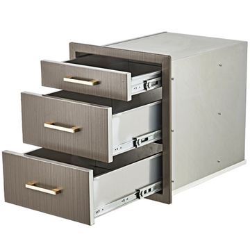 Garvee Outdoor Kitchen Drawers 17" W x 20" H x 20" D, Flush Mount Triple BBQ Drawers with Stainless Steel Handle, Grey, Patio Grill Station Storage