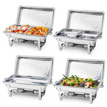 Garvee 4-Pack Stainless Steel Chafing Dish Buffet Set - 8QT Large Square Food Warmer for Catering, Weddings & Home Parties, Silver, 24.4x14x12 Inches