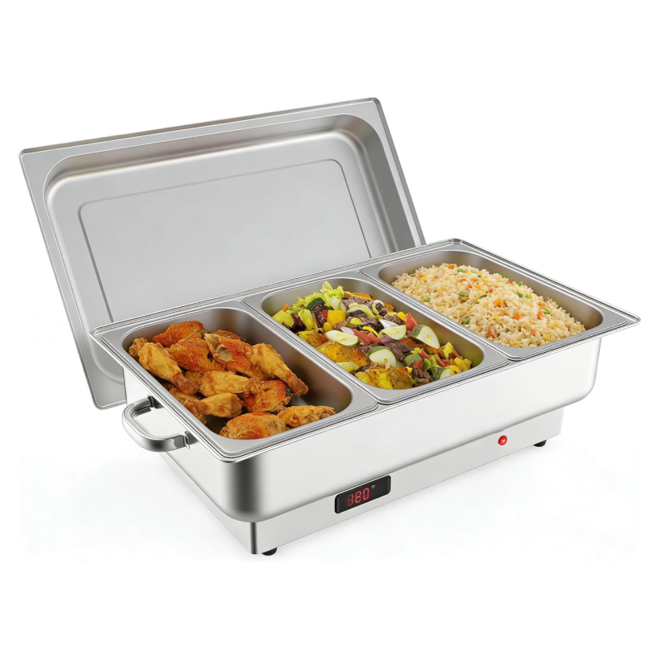 Garvee 9QT(3×1/3Pan)Electric Chafing Dish with Temperature Control, Stainless Steel Buffet Servers and Warmers, Electric Chafing Dish Set with Temperature Control for Catering