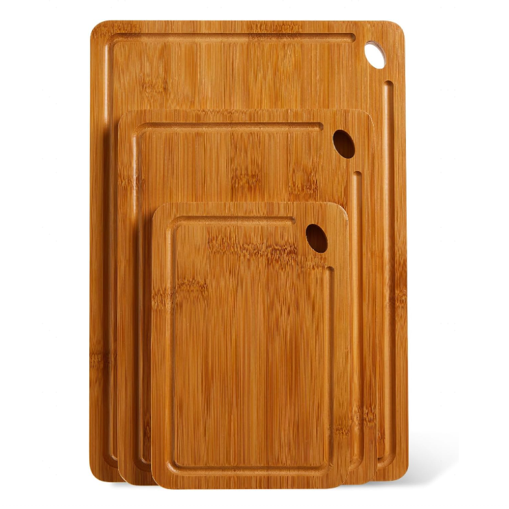 Garvee 3-Piece Deep Carbonized Bamboo Cutting Board Set with Holder – Multi-Size Butcher Block for Kitchen, Deep Juice Grooves, Built-in Handles, Chopping Boards for Vegetables, Fruit, meat and cheese board board (15x10, 12x8, 9x6 Inch) – Deep carbonized