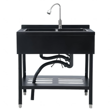 Garvee 22"D X 37"W X 39"H Freestanding Stainless Steel Double Bowl Kitchen basin - 360° Rotating Faucet - Durable, Rust Proof, Easy to Clean - Modern Black Finish - For Home, Kitchen, Bar, Laundry