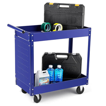 Garvee 2 Tier Tool Cart On Wheels, 330 Lbs Metal Heavy Duty Utility Cart On Wheels, Ergonomic Handle, Capacity, for Garage, Warehouse