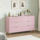 Garvee Pink Dresser, Modern 6 Drawer Dresser for Bedroom with Gold Handle and Large Drawer, Wood Double Chest of Drawers and Storage Organizer for Living Room, Hallway, Entryway - Pink