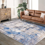 Garvee 8' × 10' Boho Floral Area Rug, Machine Washable Non-Slip Low-Pile Soft Rug for Living Room, Bedroom & Dining Room, Blue - Blue