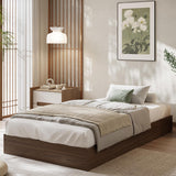 Garvee Minimalist Wooden Platform Bed Frame – Space-Saving, Sturdy Wood Slats, Floor-Standing, Easy Assembly, No Box Spring – Twin Size – Walnut - Walnut Wood