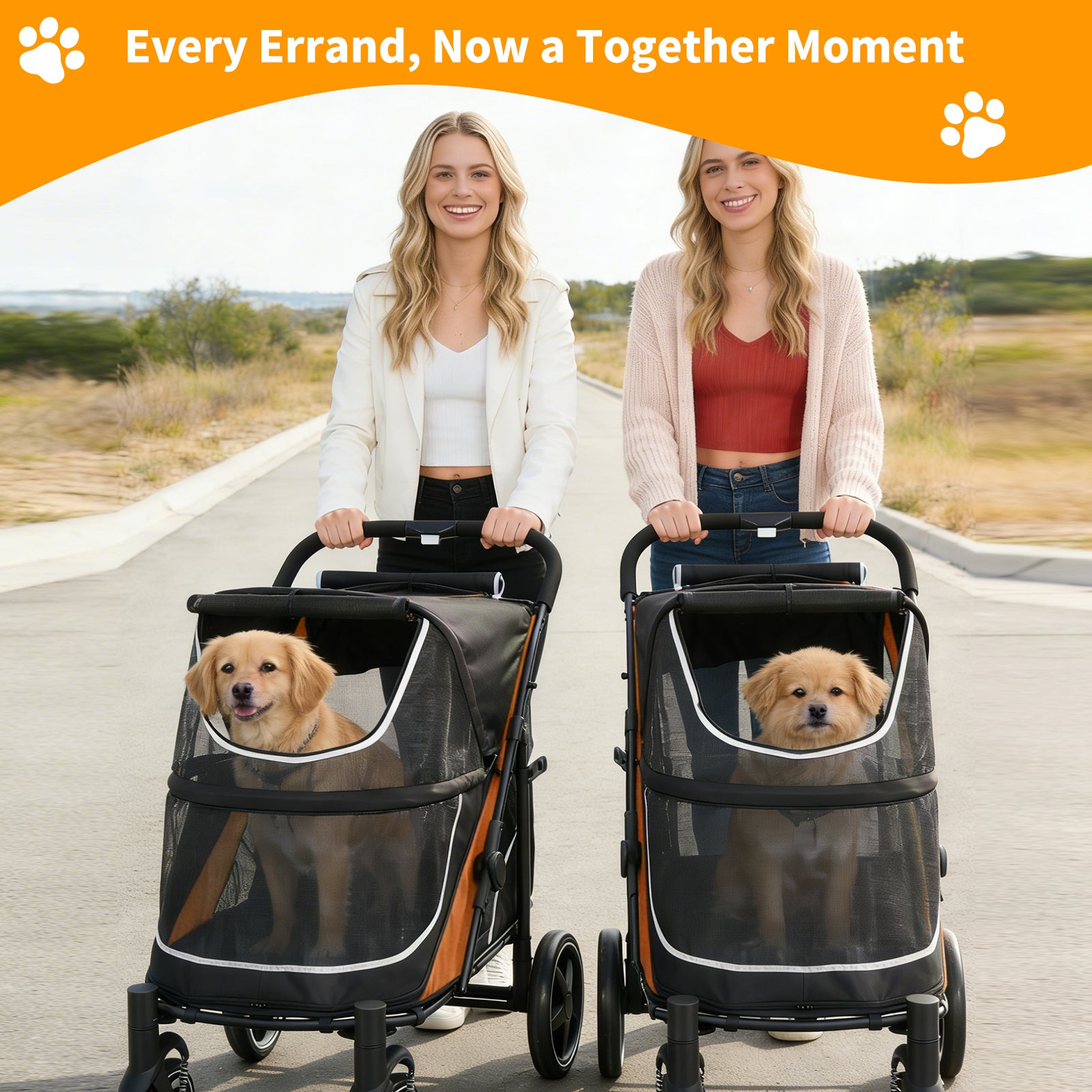 Garvee Large Dog Stroller, 4 Wheel Pet Stroller for Medium or Senior Dogs, One-Click Foldable