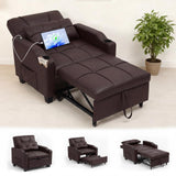 Garvee 4-in-1 Convertible Sleeper Sofa Chair – Pull-Out Single Recliner with Vibration Massage Lumbar Pillow, USB/Type-C Ports, Cup Holders, Side Pocket – Ideal for Small Spaces, Vintage Brown - Retro Brown