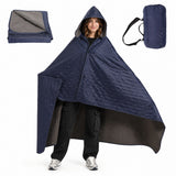 Garvee Wearable Hooded Picnic Blanket – 79" x 55" Waterproof Windproof Outdoor Camping Mat, Soft Polar Fleece Stadium Blanket and Cloak Poncho for Hiking, Travel (Navy Blue) - Navy Blue
