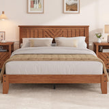 Garvee Full Wooden Platform Bed Frame with v-Pattern Headboard, Wooden Slat Support, Noise-Free Mattress Foundation, No Box Spring Needed, Easy Assembly,Under-Bed Storage, Light Brown - Retro Brown
