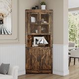 Garvee 69" Tall Corner Cabinet with Doors, 6-Tier Corner Storage Cabinet with Doors, Space Saver Shelf for Bathroom, Bathroom Floor Cabinet for Living Room Kitchen, Hallway, Brown - Brown