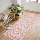Garvee Washable Floral Runner Rug Soft Kitchen Mat Non Slip Carpet Stain Resistant Laundry Bathroom Rug - Pink