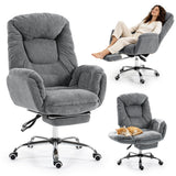 Garvee Criss Cross Ergonomic Dining Chair - Adjustable High Back, Reversible 3-Level Armrests, Reclining 90°-135°, Hidden Footrest, Big and Tall - Snowflake Fleece Light Gray