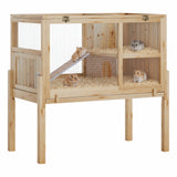 Garvee 38" Wooden Guinea Pig Cage with Stand, 2-Story Small Animal Habitat with Clear View Panels, Pull-Out Tray & Lockable Door, Rabbit Hutch, Brown - Wood Color