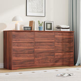 Garvee Wooden Dresser with 9 Drawers, Tall Modern Closet with Deep Storage, Large Chest of Drawers with Wide Top, Long Storage Dresser for Bedroom, Living Room, Hallway, Kids Room, Red Walnut - Red Walnut