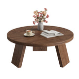 Garvee Round Coffee Table, Farmhouse Small Wooden Coffee Table with 3 Strong Legs, Easy Assembly, 33.5'' x 15.7'', Walnut - Walnnut