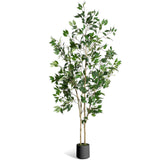 Garvee Lifelike Artificial Ficus Tree with Realistic Fruits & Silk Leaves – Tall Faux Plant with Natural Wood Trunk, Modern Black Planter & Green Moss – Indoor Decor for Home, Office, Living Room – 7ftH, Black Basin