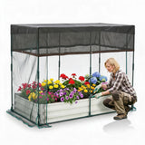 Garvee Self-Watering Raised Garden Bed for Vegetables & Herbs, 6 x 3 x 1 FT Galvanized Metal Planter with Mesh Bug Net, Shade Cloth and Bottomless Design, Light Beige
