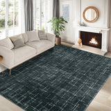 Garvee 8' x 10' Black Modern Crosshatch Abstract Area Rug, Washable Non-Slip Low-Pile Carpet for Living Room, Bedroom and Dining Room - Black