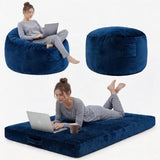 Garvee Oversized Bean Bag Chair Bed, Flannel Lazy Sofa with High Resilience Memory Foam and Removable Cover - Blue