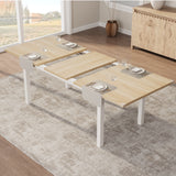 Garvee Modern Extendable Dining Table Set – 63" Table, Seats 4-6, Sturdy Metal Frame, Waterproof MDF Top, Easy to Clean, Natural Wood Finish – Includes 2 Wooden Benches – Wood Color Board + White Iron Frame - Natural Wood