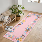 Garvee 2' x 6' Botanical Forest Floral Geometric Runner Rug, Machine Washable Non-Slip Low-Pile Soft Rug for Hallway & Kitchen, Pink - Pink