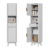 Garvee Tall Bathroom Cabinet, 67" Storage Cabinet with 2 Doors and 1 Drawer, Narrow Cabinets with Wave Doors, Silm Bathroom Cabinets for Kitchen, Living Room, Entryway, White - White