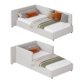 Garvee Velvet Upholstered Twin Corner Daybed Sofa - Headboard, Bed Rails, Guardrail, Adjustable Installation, Wooden Slats Support, Perfect for Bedroom or Guest Room - Size: Twin, Color: Offwhite Style - Beige
