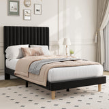 Garvee Twin Size Upholstered Platform Bed Frame with Adjustable Headboard and Strong Wooden Slats, Velvet Material, Noise-Reducing Pads, Easy Assembly, Beige, Bedroom Use - Black