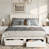 Garvee Full Size Bed Frame, Velvet Upholstered Bed Frame with Wingback Headboard, 2 Storage Drawers, No Box Spring Needed, White - Beige