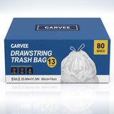 Garvee Tall Kitchen Trash Bags 13 Gallon (50L) - Heavy Duty HDPE Garbage Bags, Drawstring Closure, Puncture & Leak Resistant, Unscented, 80 Count (2 Rolls), Color: Gray-White