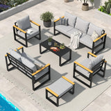 Garvee Patio Furniture Set, 7-Piece Aluminum Sectional with Coffee Table, Washable Thick Cushions, Gray, for Poolside and Deck