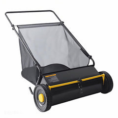 Garvee 26" Push Lawn Sweeper, 7 Cu. Ft. Leaf & Grass Collector with 4 Brushes, Adjustable Height Yard Sweeper, Heavy-Duty Steel Frame, Manual Lawn Cleaner - Black & Yellow -1