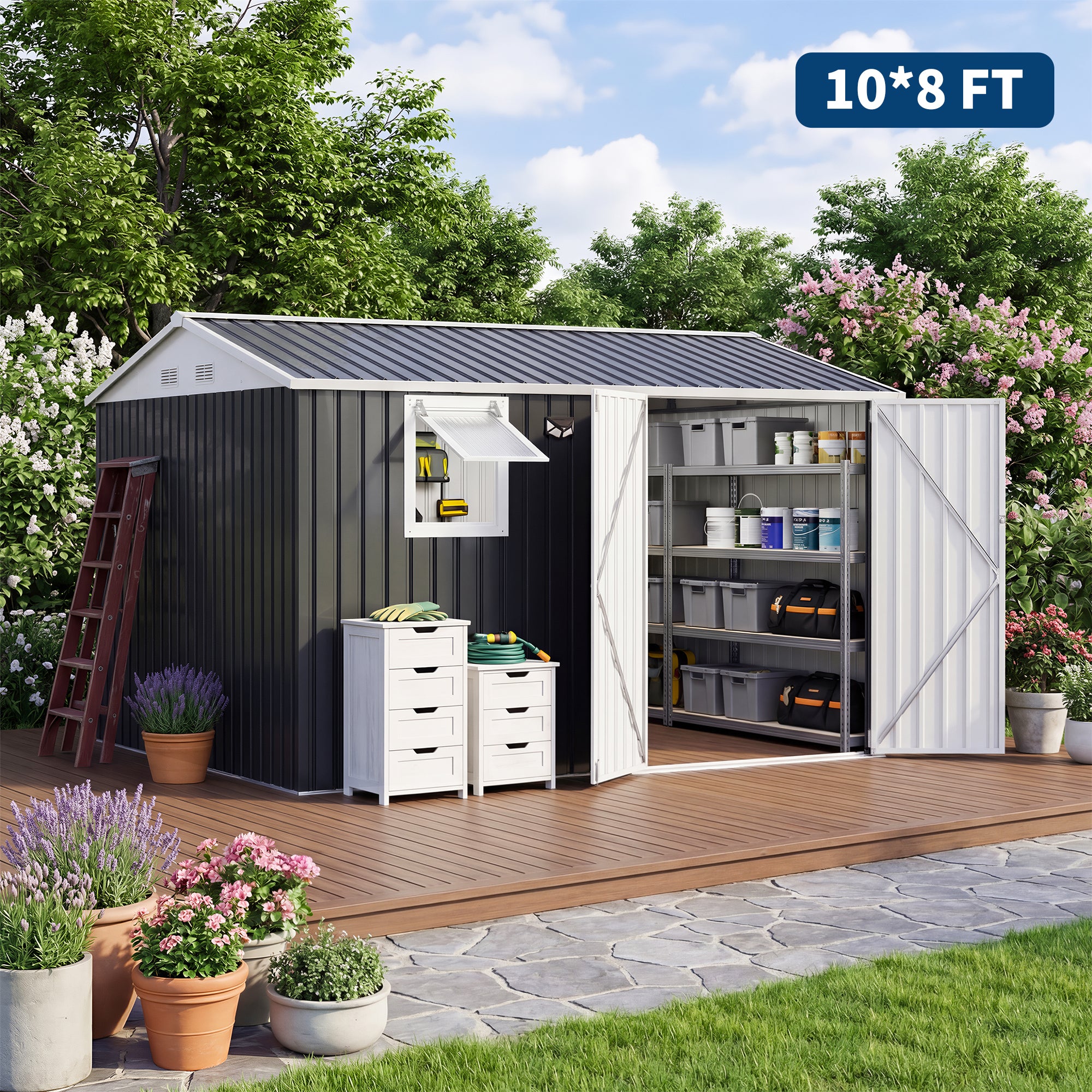 Garvee 10x8FT Metal Outdoor Storage Shed with Lockable Double