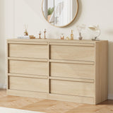 Garvee 6 Drawer Dresser Modern Organizer Large Storage Wooden Chest Anti-Tip Sturdy Bedroom Living Room Nursery - Natural Wood