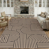 Garvee 9x12 Striped Rugs for Living Room, Easy Jute Washable Neutral Geometric Rug with Non Slip Backing, Stain Resistant Non Shedding Rug Foldable Farmhouse Thin Mats for Dining Room, Patio, Nature - Nature/Black