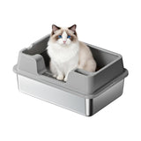Garvee Extra Large Stainless Steel Cat Litter Box, High Side Litter Box with Non-Stick, Scoop & Odor-Resistant, Metal Cat Pan for Multiple Cats, Rabbits & Small Pets, Easy to Clean, Gray - Gray