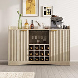Garvee 47'' Fluted Wine Bar Cabinet with 9 Glass Holder and 12 Wine Racks - Liquor & Coffee Bar Cabinet with Storage for Home - Large Sideboard with 2 Doors for Living Room, Dining Room