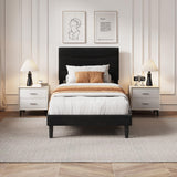 Garvee Sleek & Supportive – Twin XL Upholstered Platform Bed Frame with Headboard, Modern Minimalist Design, Wood & Metal Slat Support, Noise-Free, No Box Spring Needed, Easy Assembly – Twin XL, Black Soft fabric - Black