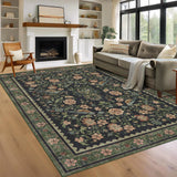 Garvee 10' × 13' Floral Birds Area Rug, Machine Washable Non-Slip Low-Pile Soft Rug for Living Room, Bedroom & Nursery, Dark Green - Dark Green