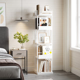 Garvee 360° Rotating Corner Bookshelf Tower, 5-Tier Freestanding Bookcase with Guardrail - Tall, Narrow Industrial Storage Shelf - Perfect for Living Room, Bedroom, Office, Study - White Small Embossed - White