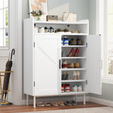 Garvee White 6-Tier Shoe Storage Cabinet for Entryway – Farmhouse Organizer with V-Shaped Molding Doors, 4 Adjustable Shelves, Sturdy Metal Legs – Color: White