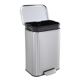 Garvee Stainless Steel Step Trash Can 50L – Soft-Close Lid, Fingerprint-Proof, Removable Inner Bucket, Fluted Rectangular Indoor Waste & Recycling Bin for Kitchen, Home, Office – 42.8×35.5×62cm (50L stainless steel color 42.8*35.5*62cm) - Silver-13.2Gal