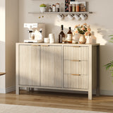 Garvee Fluted Buffet Sideboard Cabinet with Storage - Adjustable Shelf, 3 Drawers, 2 Doors - Modern Oak Credenza for Dining Room, Hallway - Oak Color