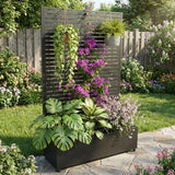 Garvee Elevated Garden Bed with Trellis, 0.6 mm Galvanized Steel Black Planter for Climbing Plants on Patio and Backyard - Black