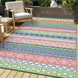 Garvee Durable Area Outdoor Patio Rug – Weather-Resistant Carpet for Garden, Lawn, Deck – Easy Maintenance, 6x9ft, Four Colors: Green/Blue/Rose Red/White - Multicolor (Green, Blue & White Accents)