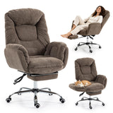 Garvee Criss Cross Ergonomic Dining Chair - Adjustable Backrest, Reversible Armrests, Hidden Footrest, Wheels, Big and Tall Executive Recliner - Snowflake Fleece Coffee Color - Coffee