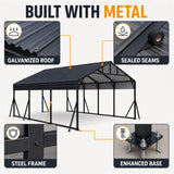 Garvee Metal Carport, 20 x 20 FT Heavy-Duty Steel Garage Shelter with Remote-Control Solar Light, Dark Gray, for Vehicles and Equipment